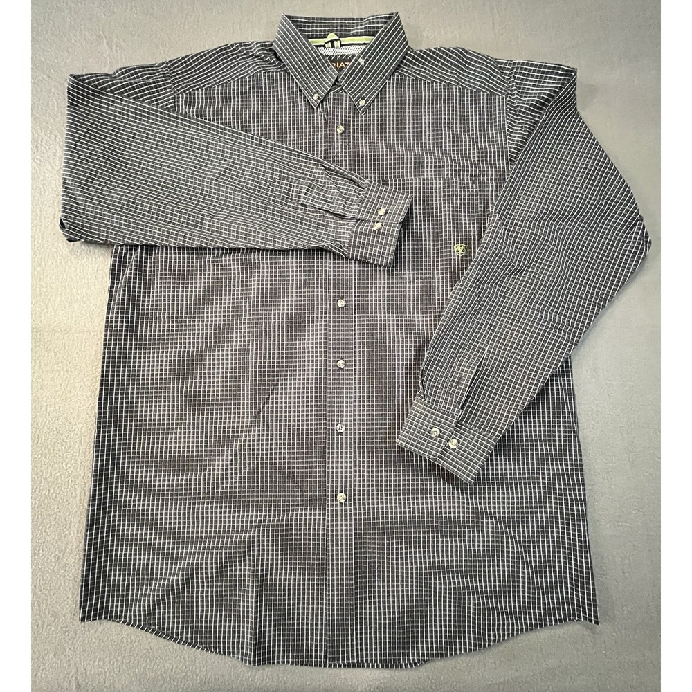 Ariat Pro Series Shirt Mens XL Black & Whi Check Long Sleeve Woven Cotton Button